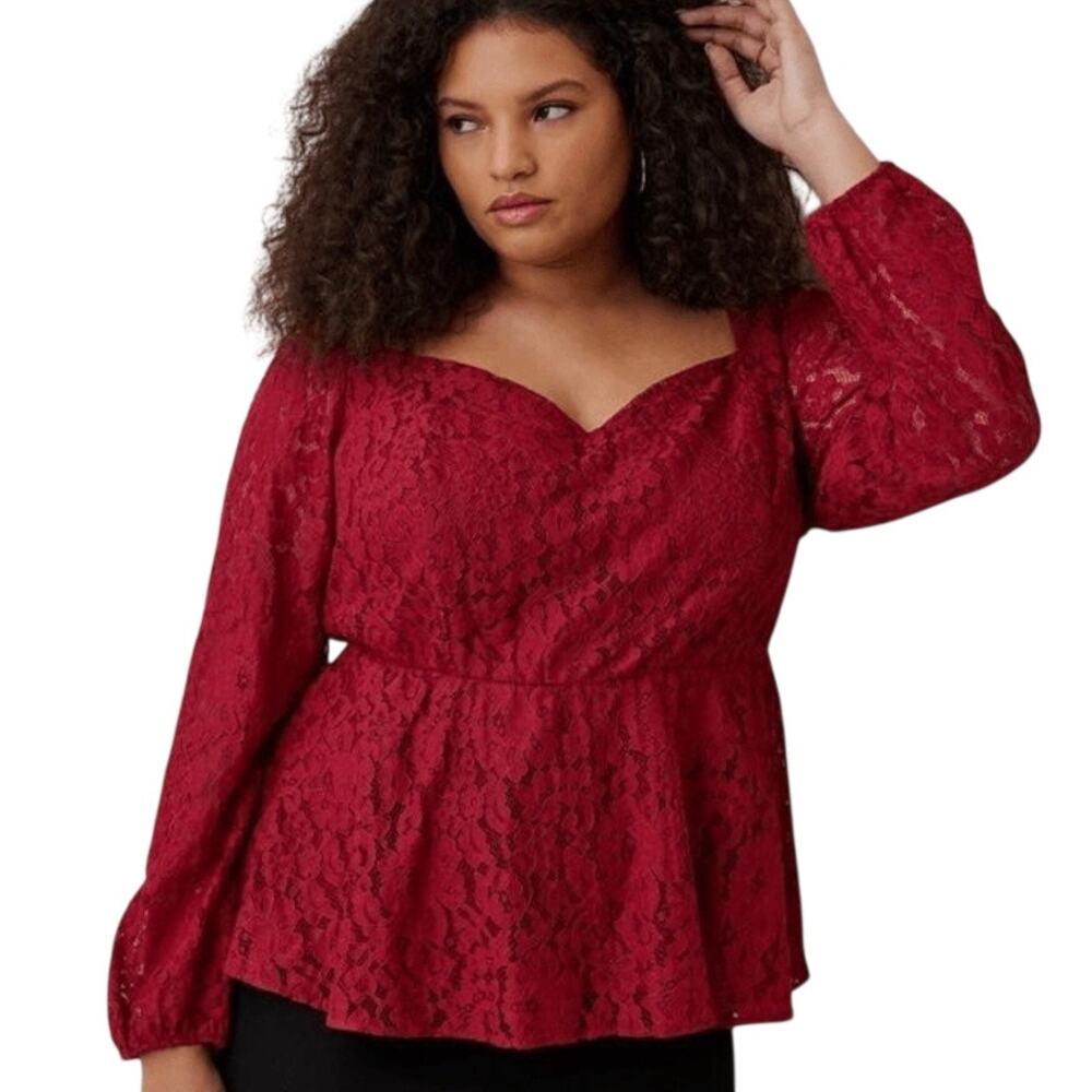 Torrid Women's Peplum Lace Puff Sleeve Top Winetasting Red 4X